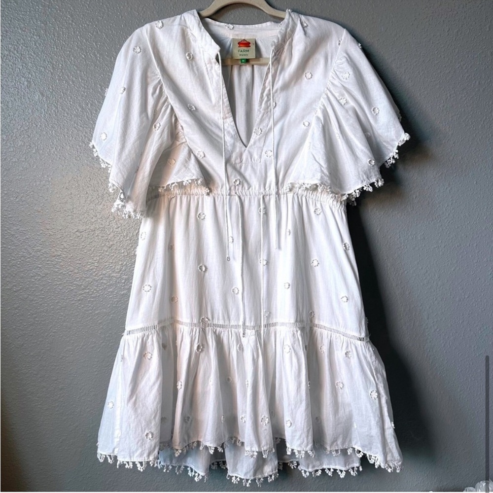 Farm Rio White Mini Dress Floral Embroidered Boho Beach Resort Size M!